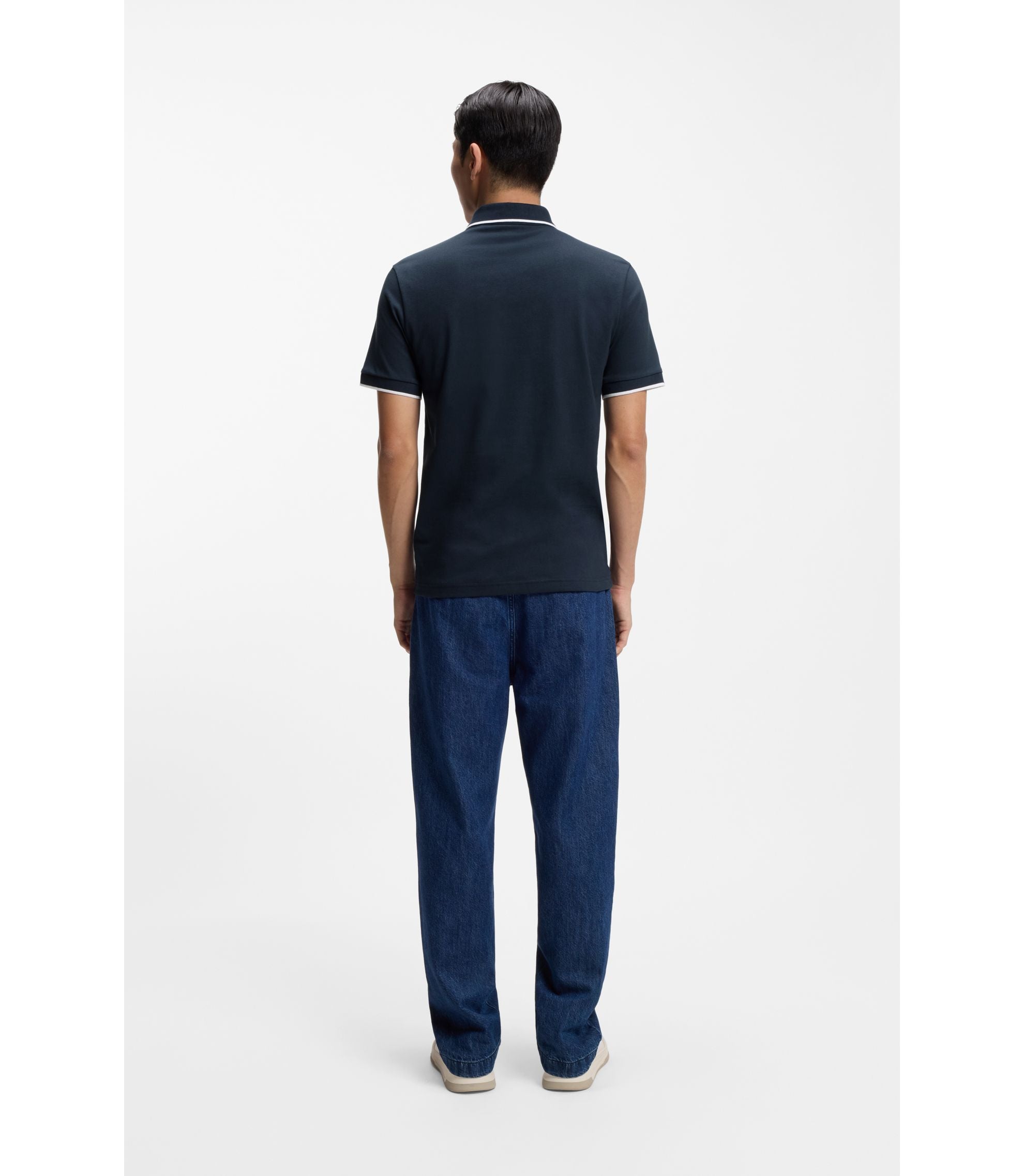 Boss Logo Patch Slim Fit Polo Shirt In Stretch Cotton Light Blue