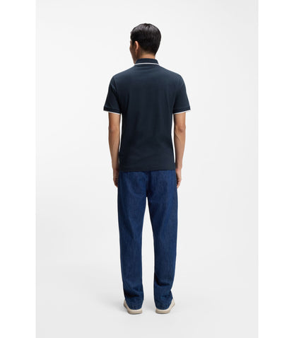 Boss Logo Patch Slim Fit Polo Shirt In Stretch Cotton Light Blue