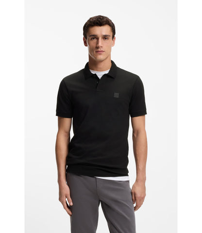 Boss Stretch Cotton Slim Fit Polo Shirt With Logo Patch Black