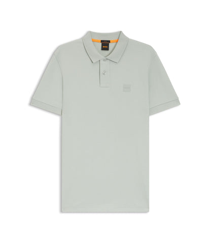 Boss Stretch Cotton Slim Fit Polo Shirt With Logo Patch Silver