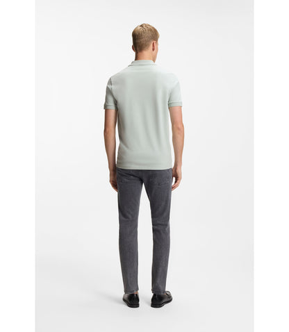 Boss Stretch Cotton Slim Fit Polo Shirt With Logo Patch Silver