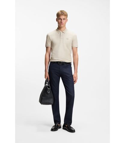 Boss Stretch Cotton Slim Fit Polo Shirt With Logo Patch Light Grey