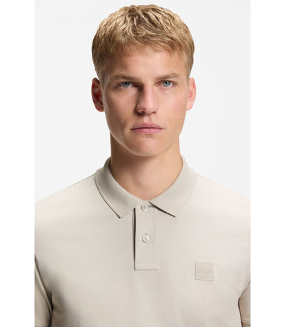 Boss Stretch Cotton Slim Fit Polo Shirt With Logo Patch Light Grey