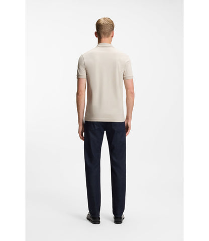 Boss Stretch Cotton Slim Fit Polo Shirt With Logo Patch Light Grey