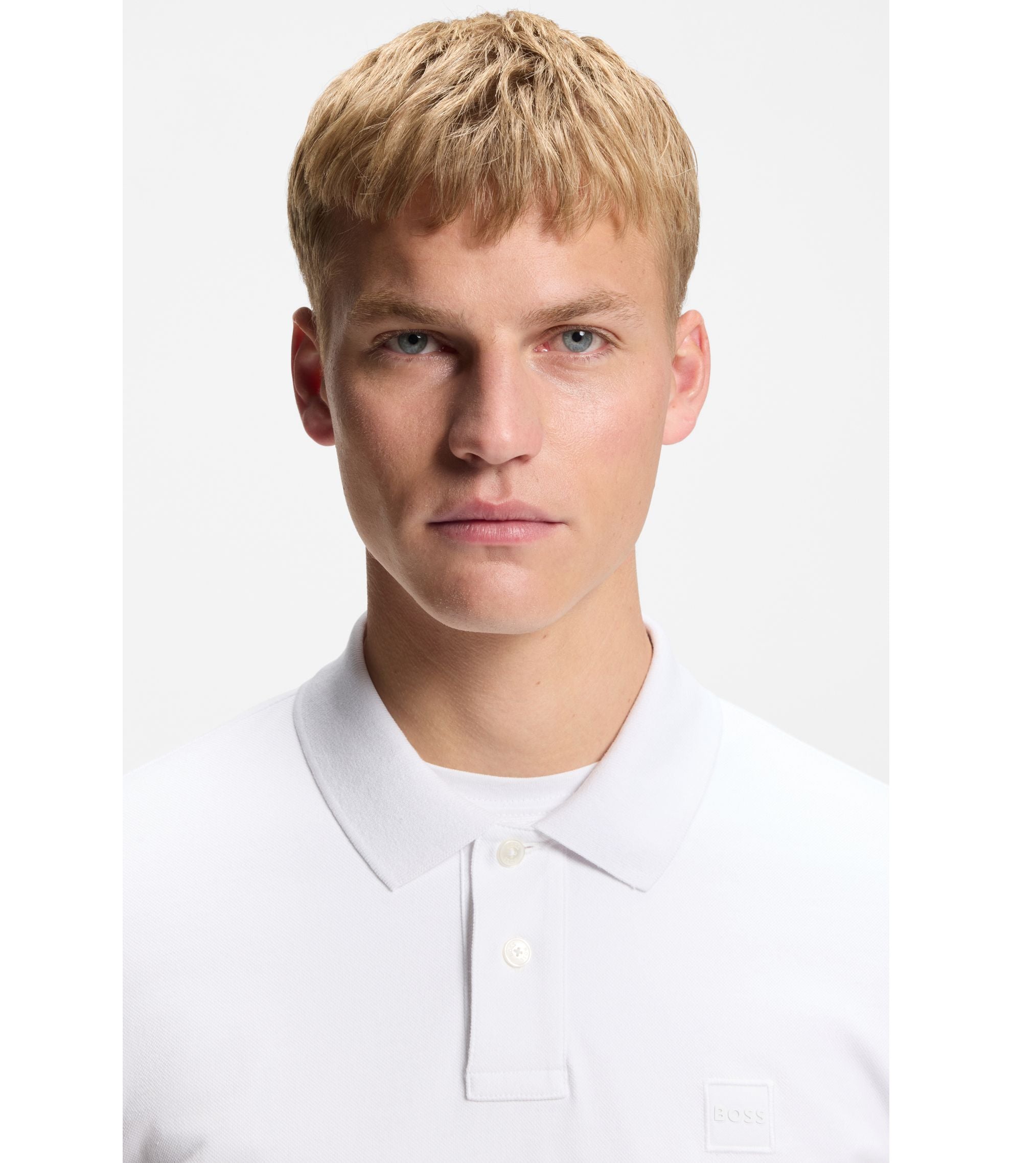Boss Stretch Cotton Slim Fit Polo Shirt With Logo Patch White