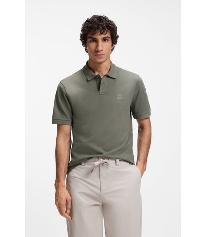 Boss Stretch Cotton Slim Fit Polo Shirt With Logo Patch Beige