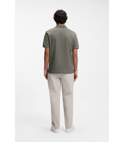 Boss Stretch Cotton Slim Fit Polo Shirt With Logo Patch Beige