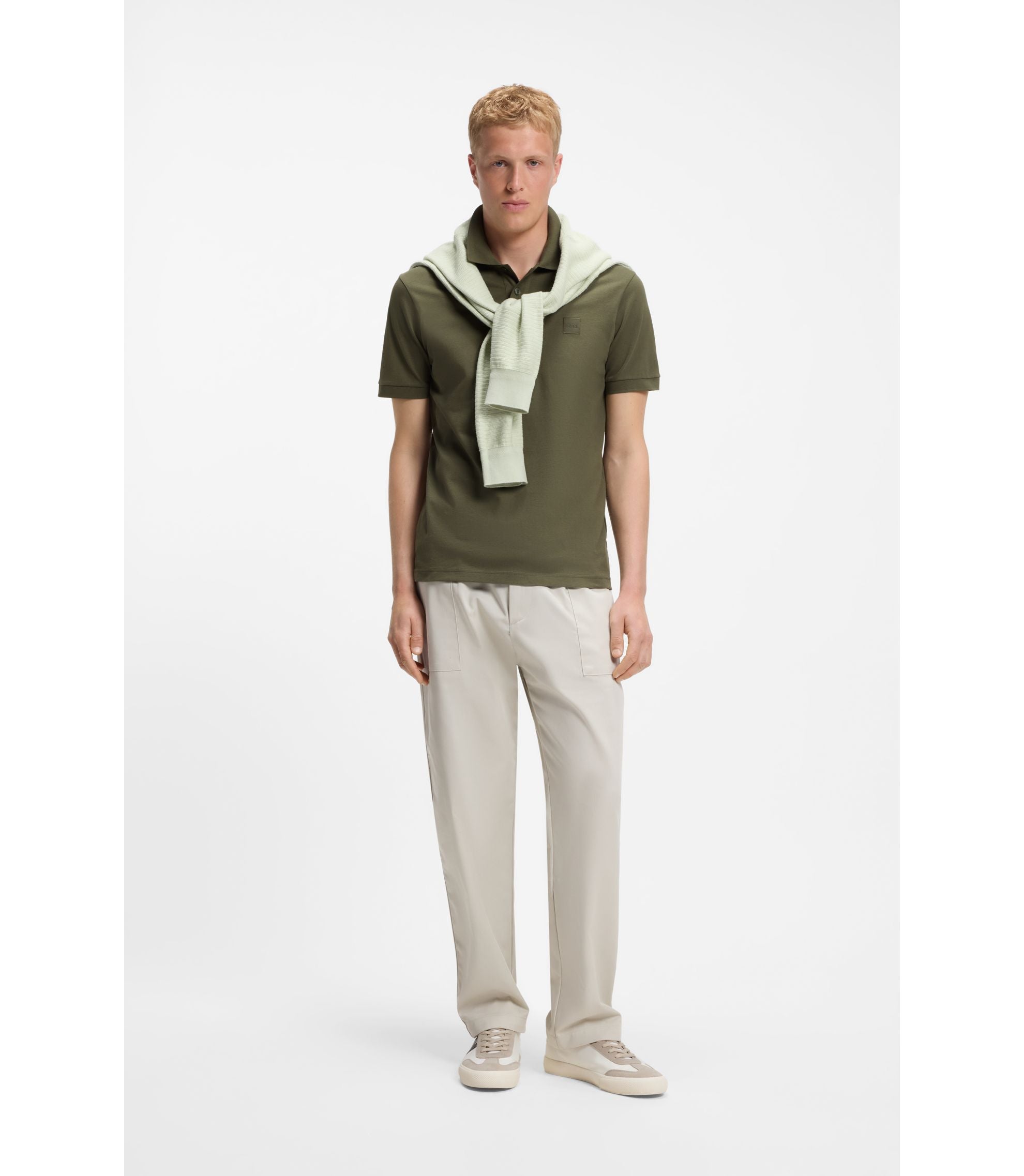 Boss Stretch Cotton Slim Fit Polo Shirt With Logo Patch Green