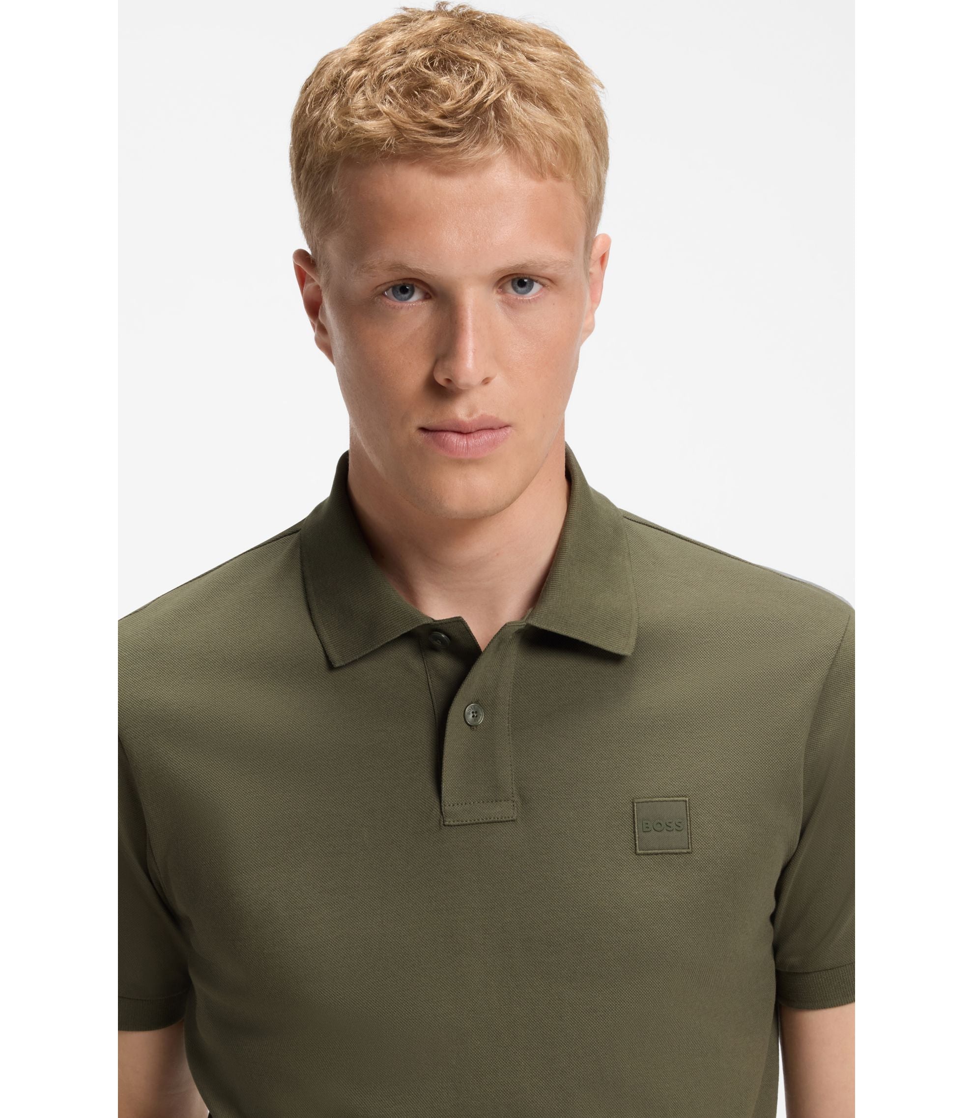 Boss Stretch Cotton Slim Fit Polo Shirt With Logo Patch Green