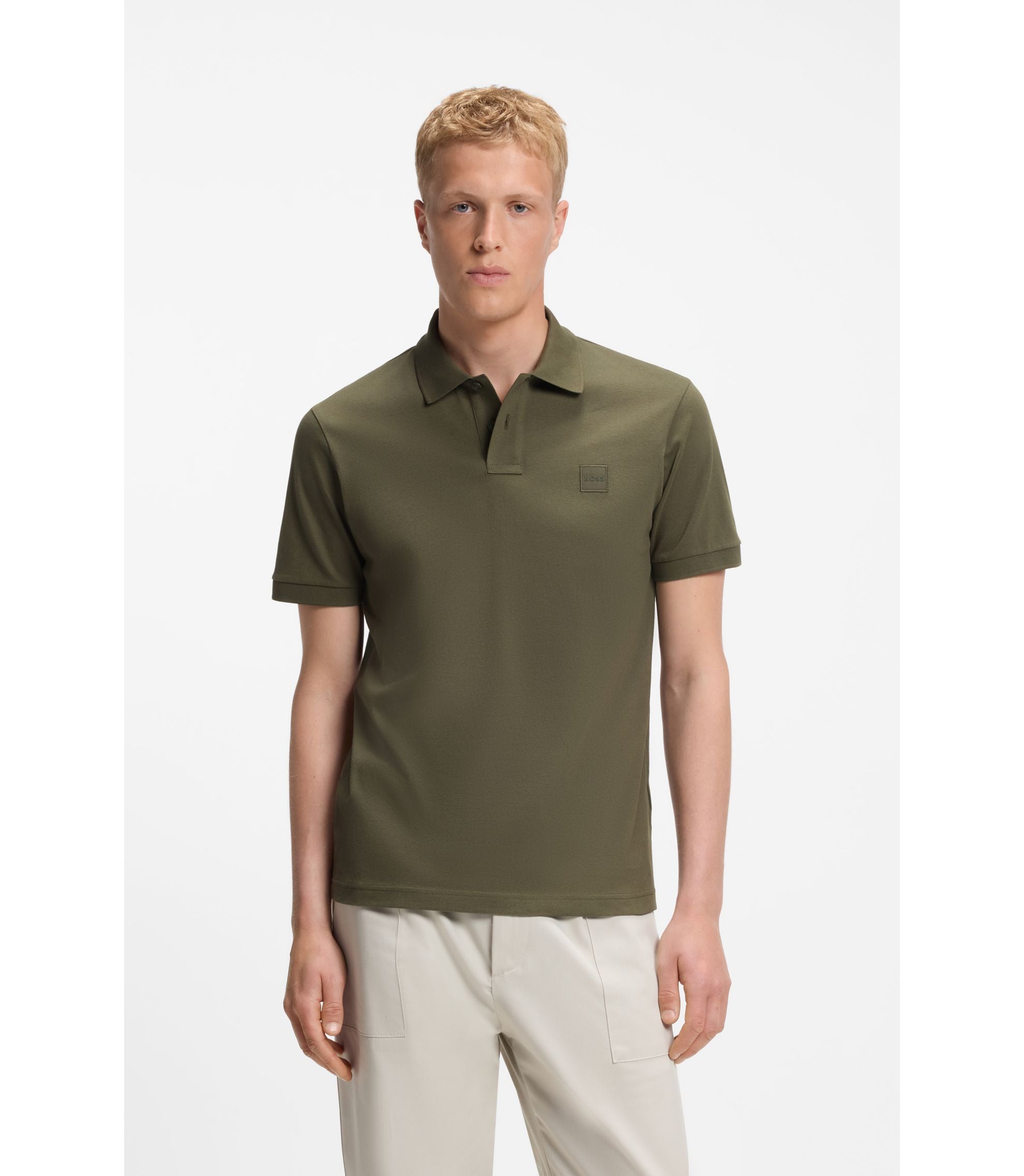 Boss Stretch Cotton Slim Fit Polo Shirt With Logo Patch Green