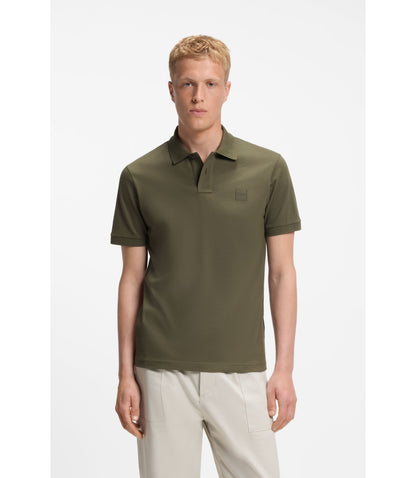 Boss Stretch Cotton Slim Fit Polo Shirt With Logo Patch Green
