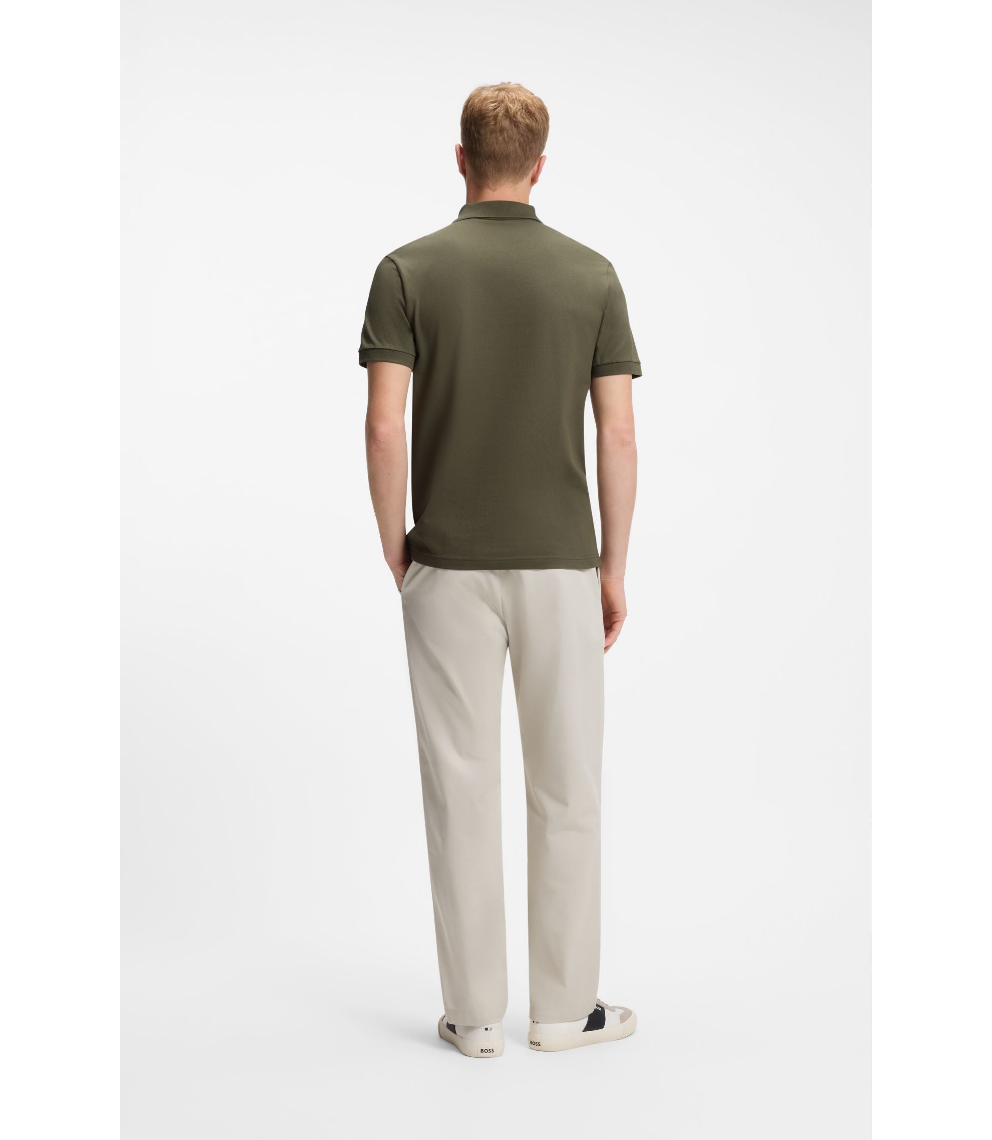 Boss Stretch Cotton Slim Fit Polo Shirt With Logo Patch Green