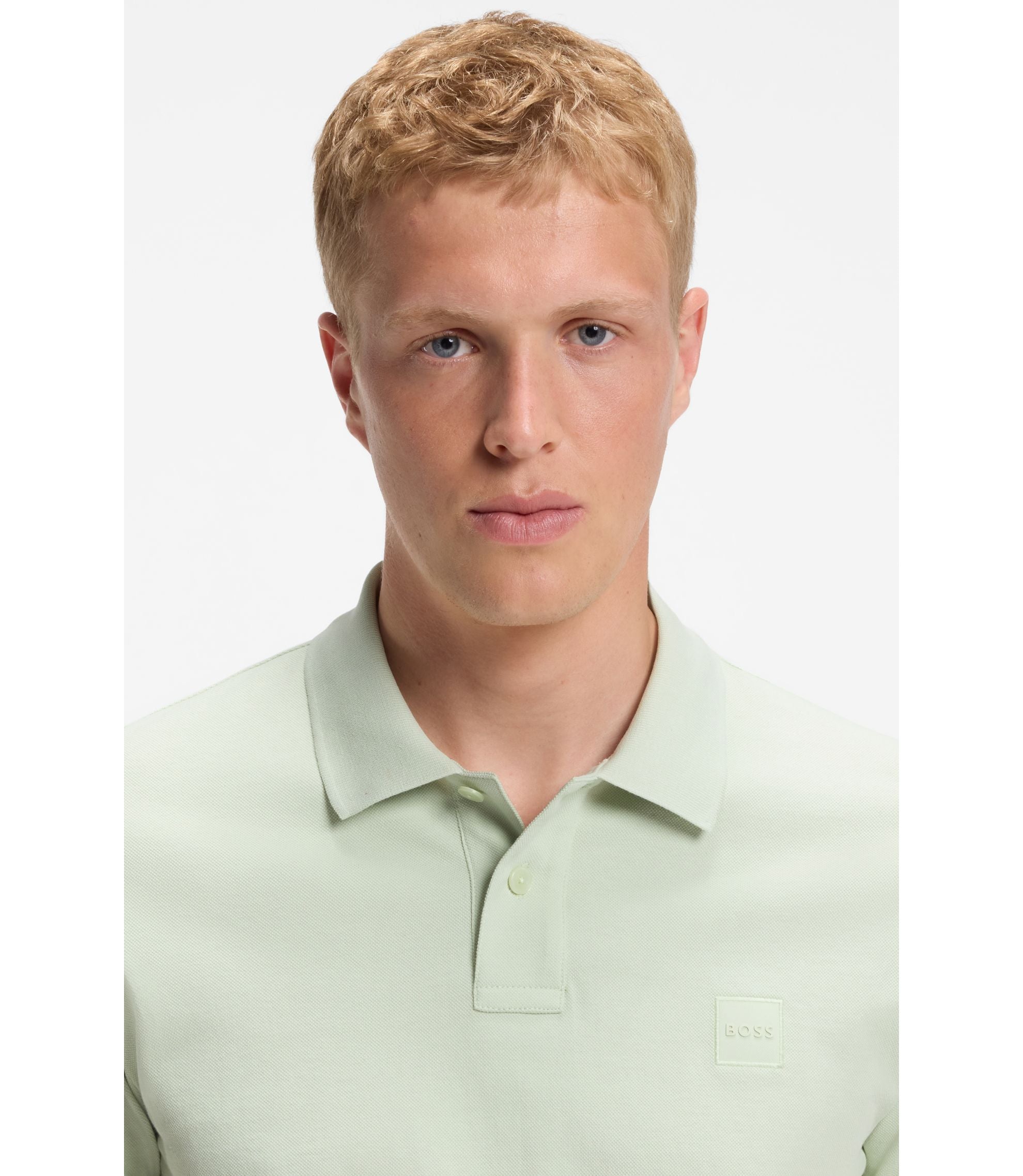 Boss Stretch Cotton Slim Fit Polo Shirt With Logo Patch Light Green