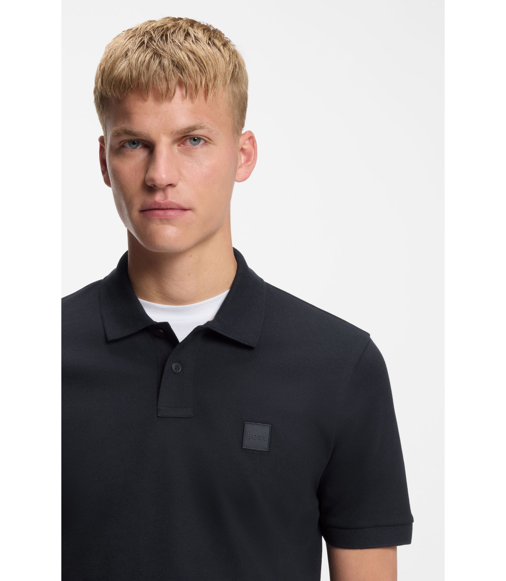 Boss Stretch Cotton Slim Fit Polo Shirt With Logo Patch Dark Blue