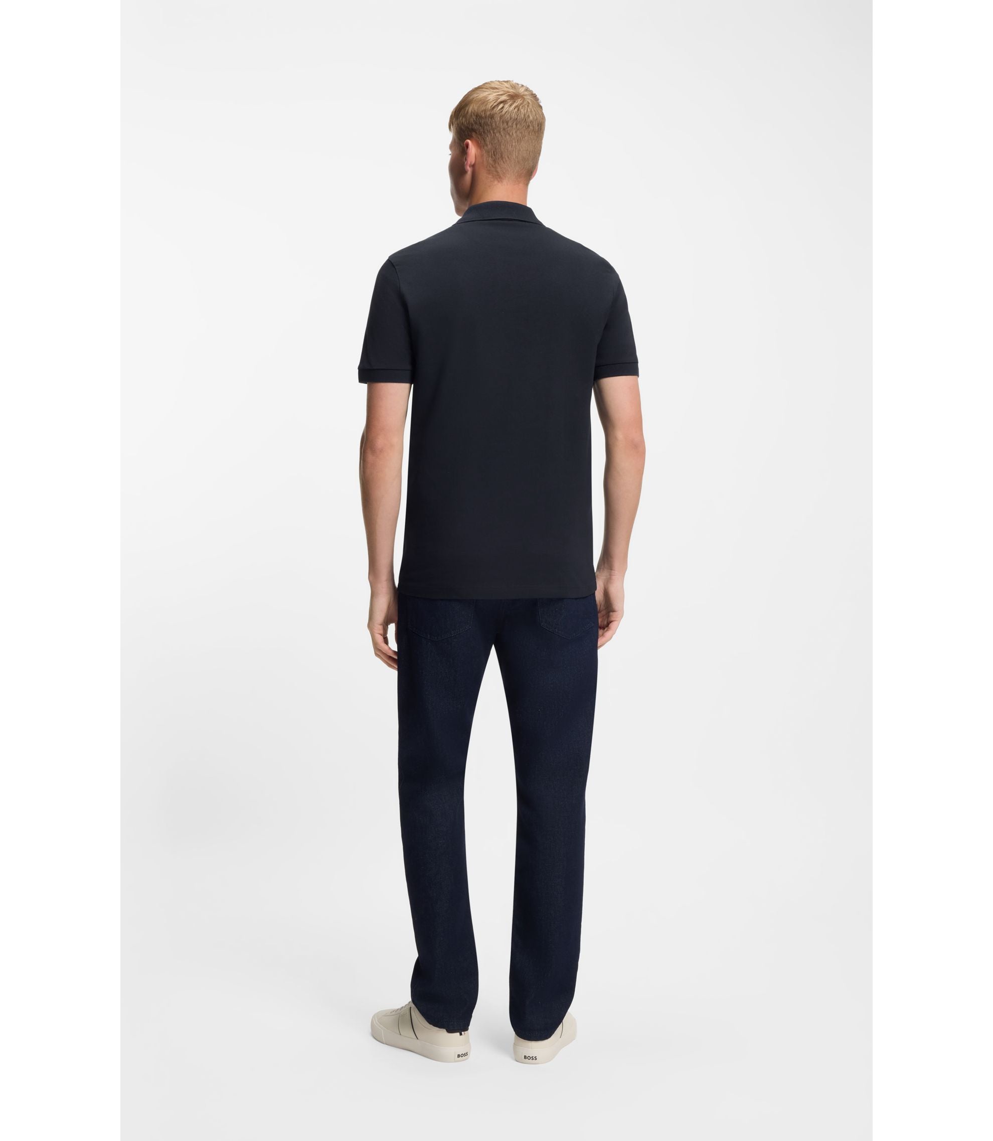 Boss Stretch Cotton Slim Fit Polo Shirt With Logo Patch Dark Blue