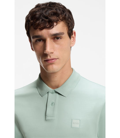 Boss Stretch Cotton Slim Fit Polo Shirt With Logo Patch Turquoise
