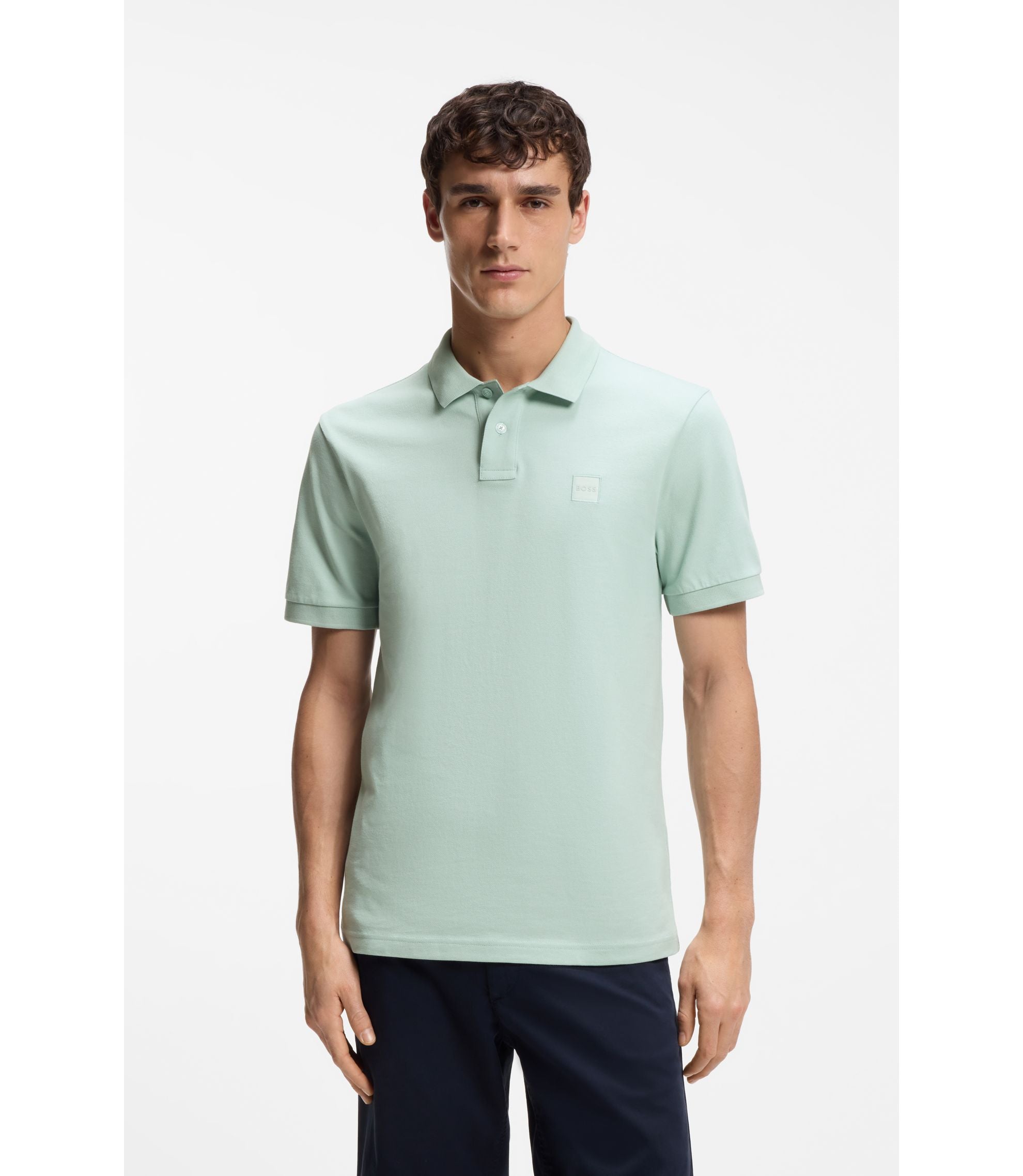 Boss Stretch Cotton Slim Fit Polo Shirt With Logo Patch Turquoise