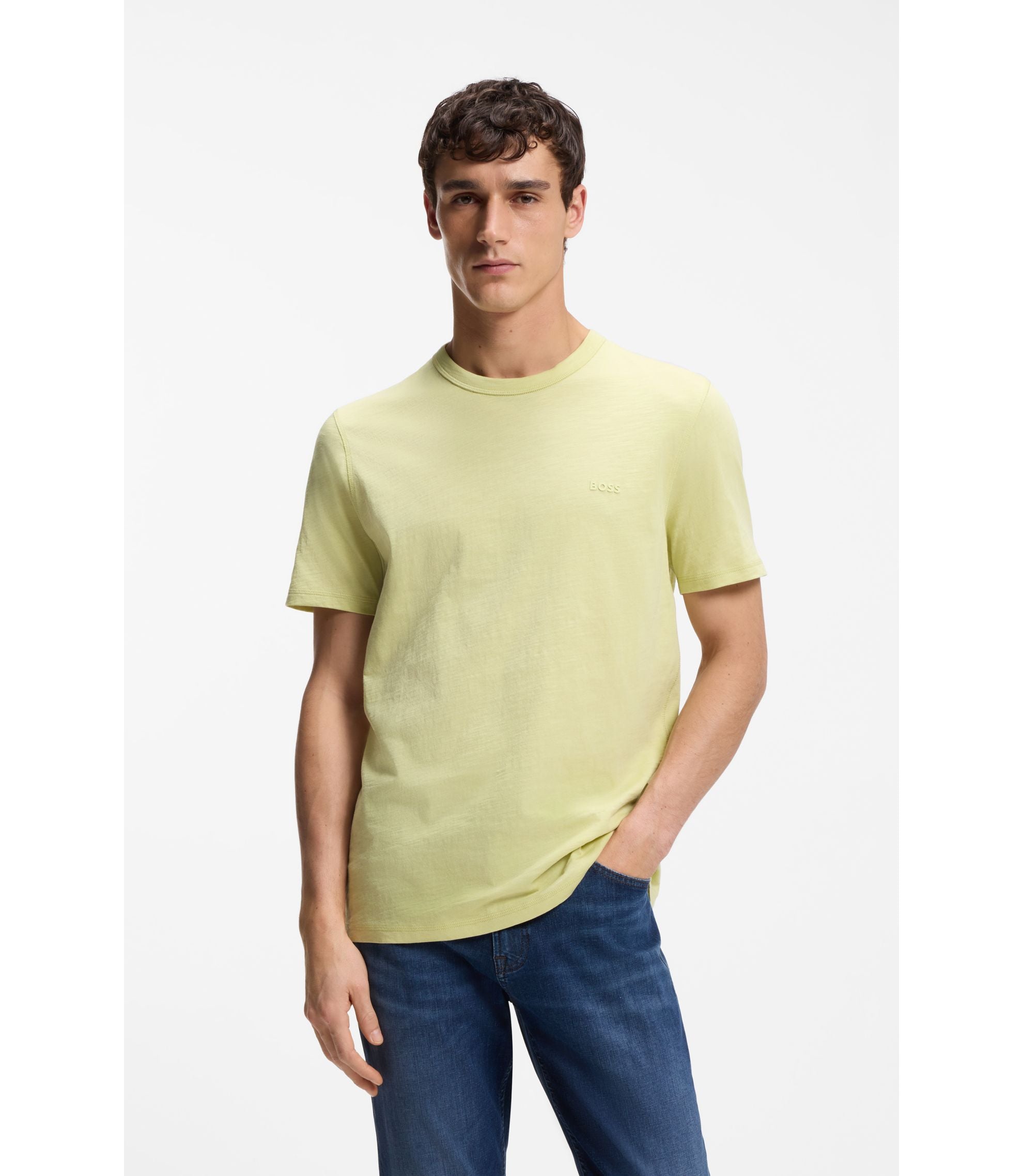 Boss Cotton Jersey T Shirt With Logo Detail Beige