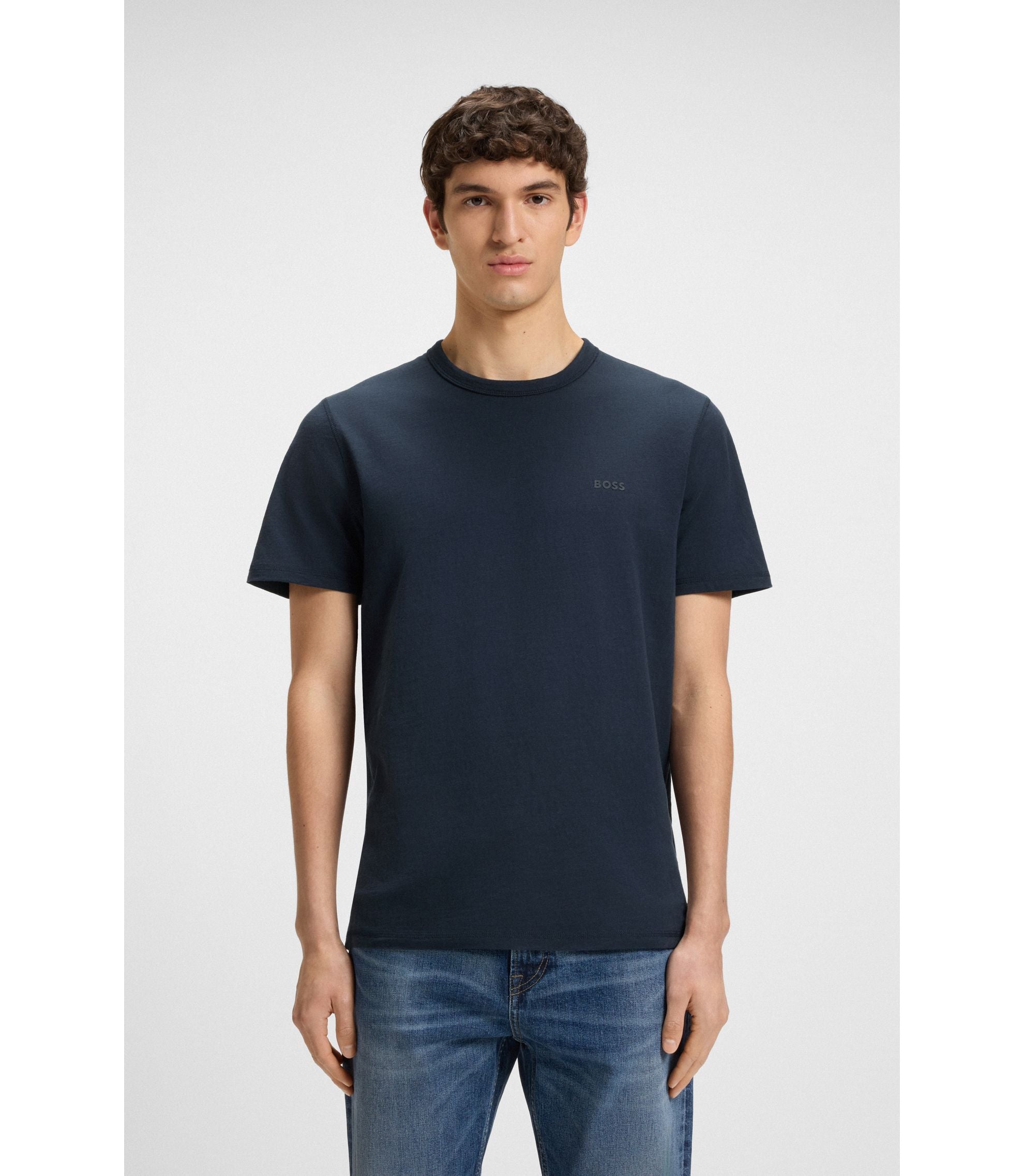 Boss Cotton Jersey T Shirt With Logo Detail Dark Blue