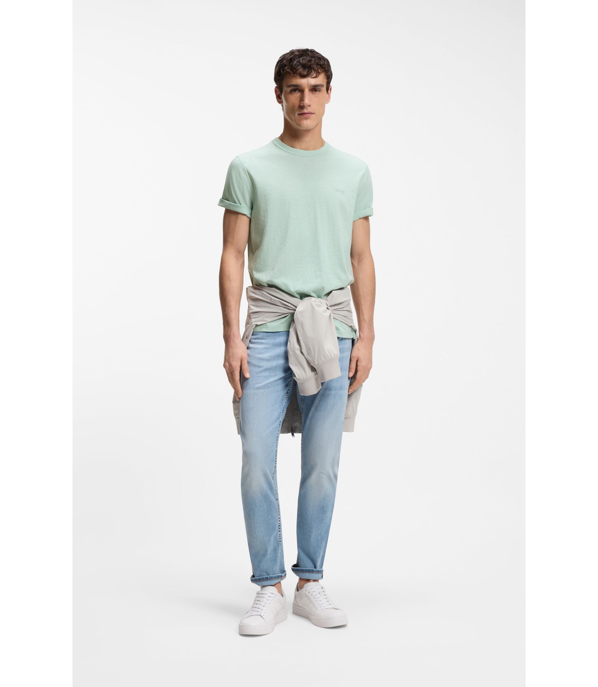Boss Cotton Jersey T Shirt With Logo Detail Turquoise