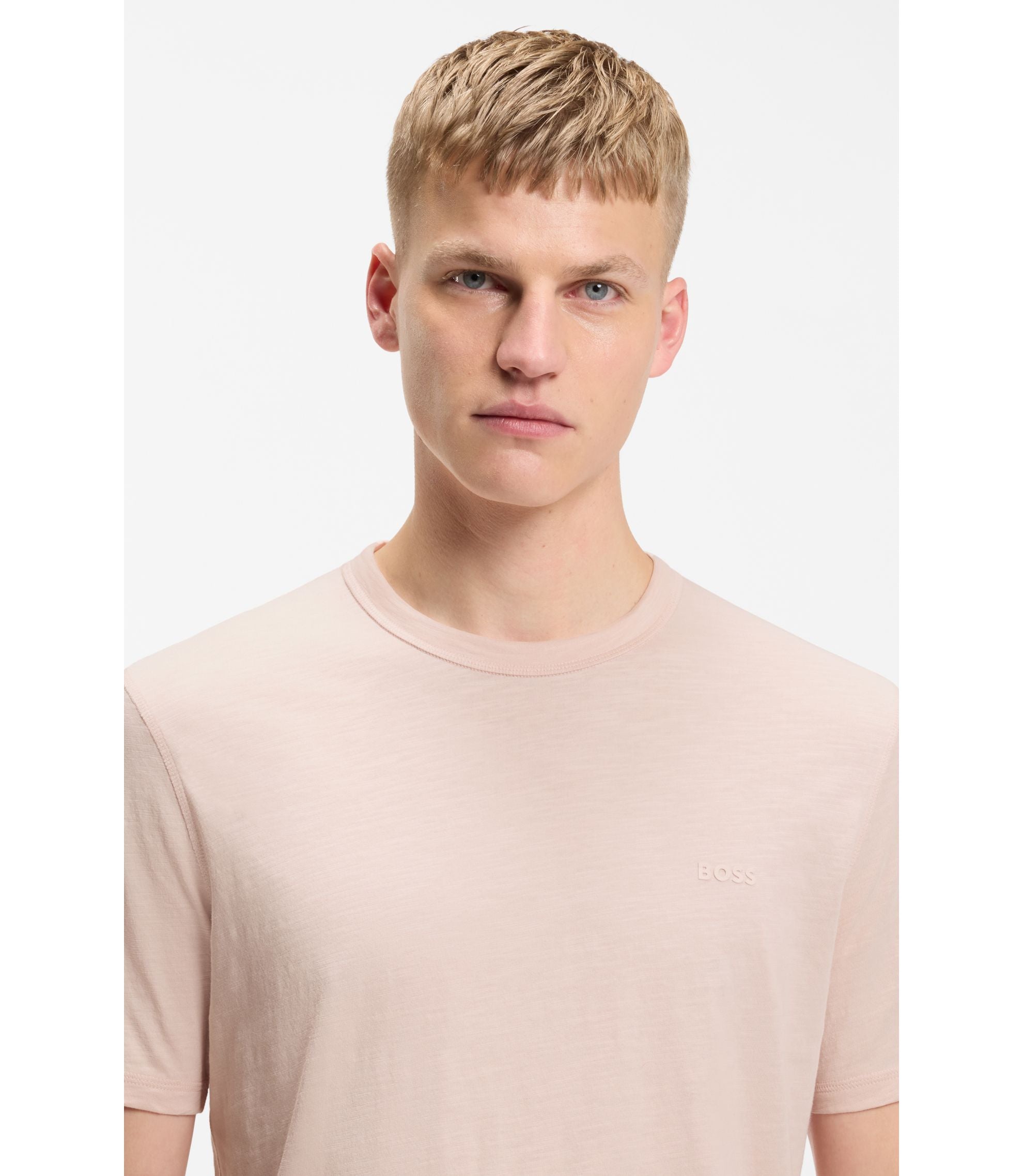 Boss Cotton Jersey T Shirt With Logo Detail Light Pink