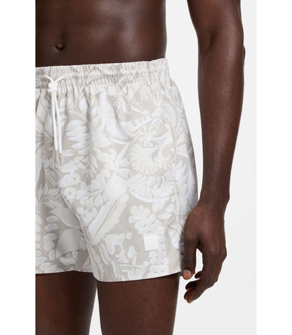 Boss Swim Trunks With Allover Print Light Beige