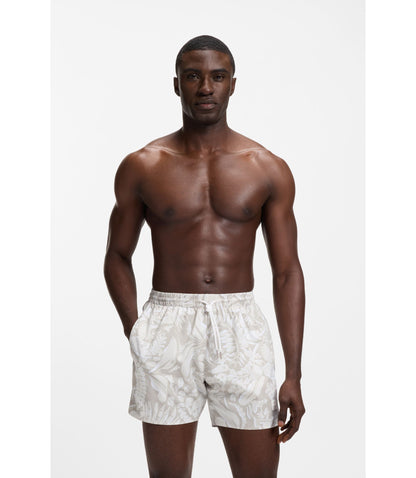 Boss Swim Trunks With Allover Print Light Beige