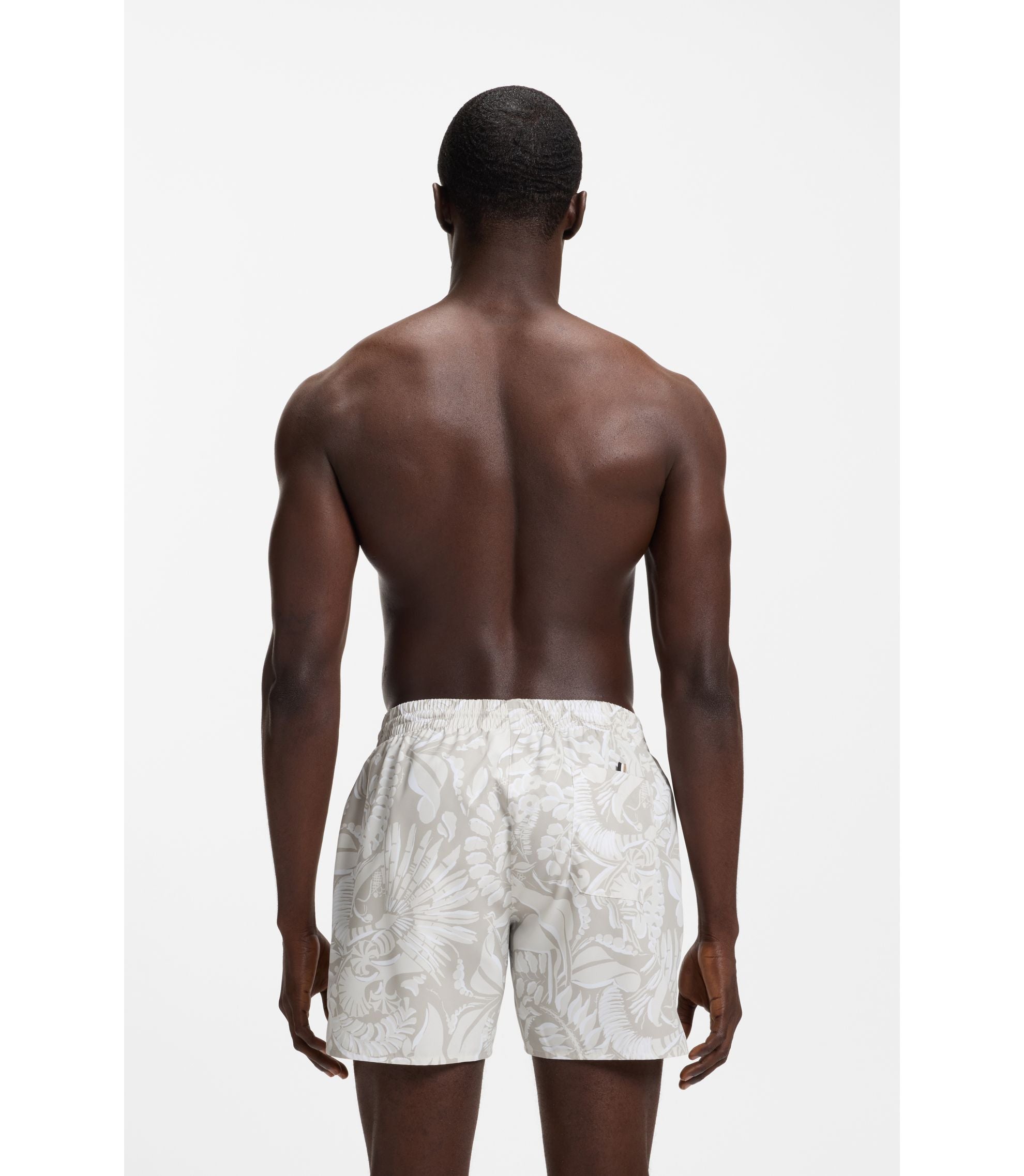 Boss Swim Trunks With Allover Print Light Beige