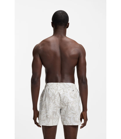 Boss Swim Trunks With Allover Print Light Beige