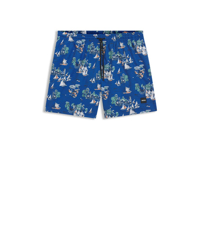 Boss Swim Trunks With Allover Print Blue