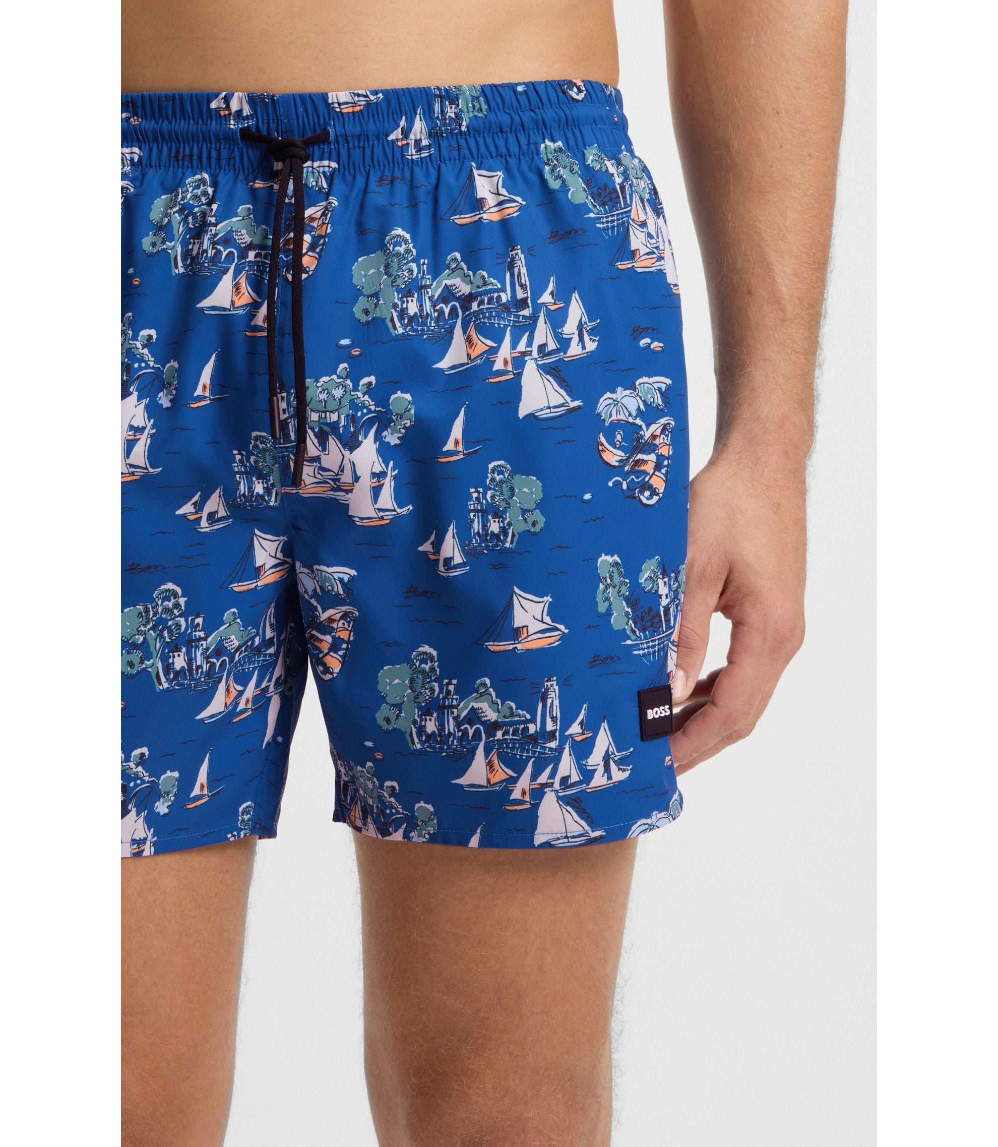 Boss Swim Trunks With Allover Print Blue