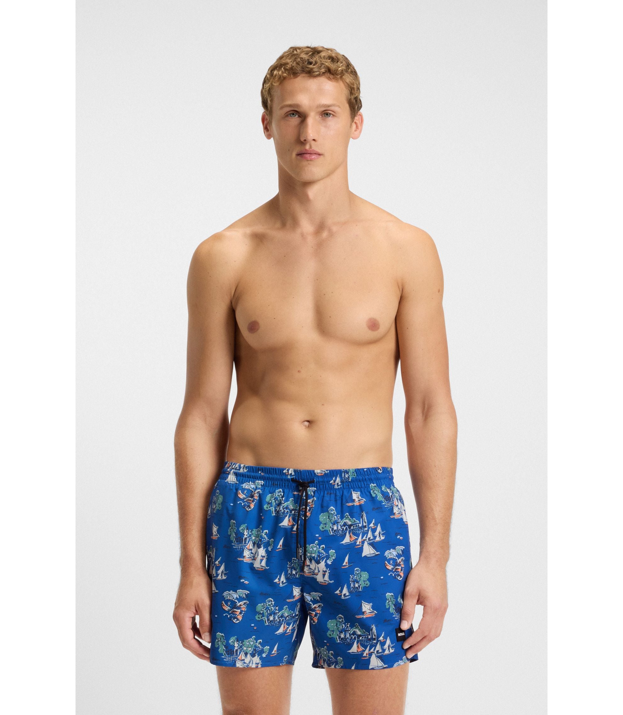 Boss Swim Trunks With Allover Print Blue