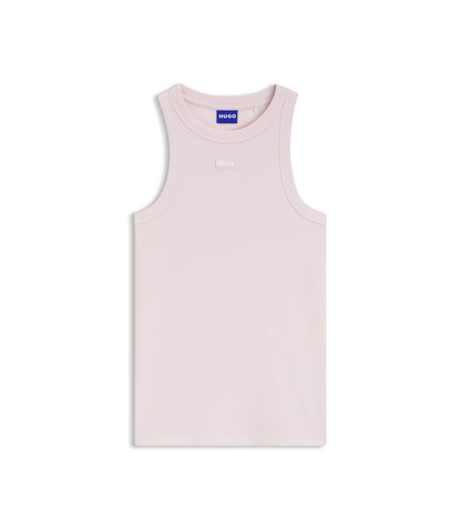 Hugo Stretch Cotton Tank Top With Blue Logo Label Light Pink Women's