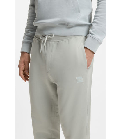 Boss Cotton Terry Sweatpants With Logo Patch Silver