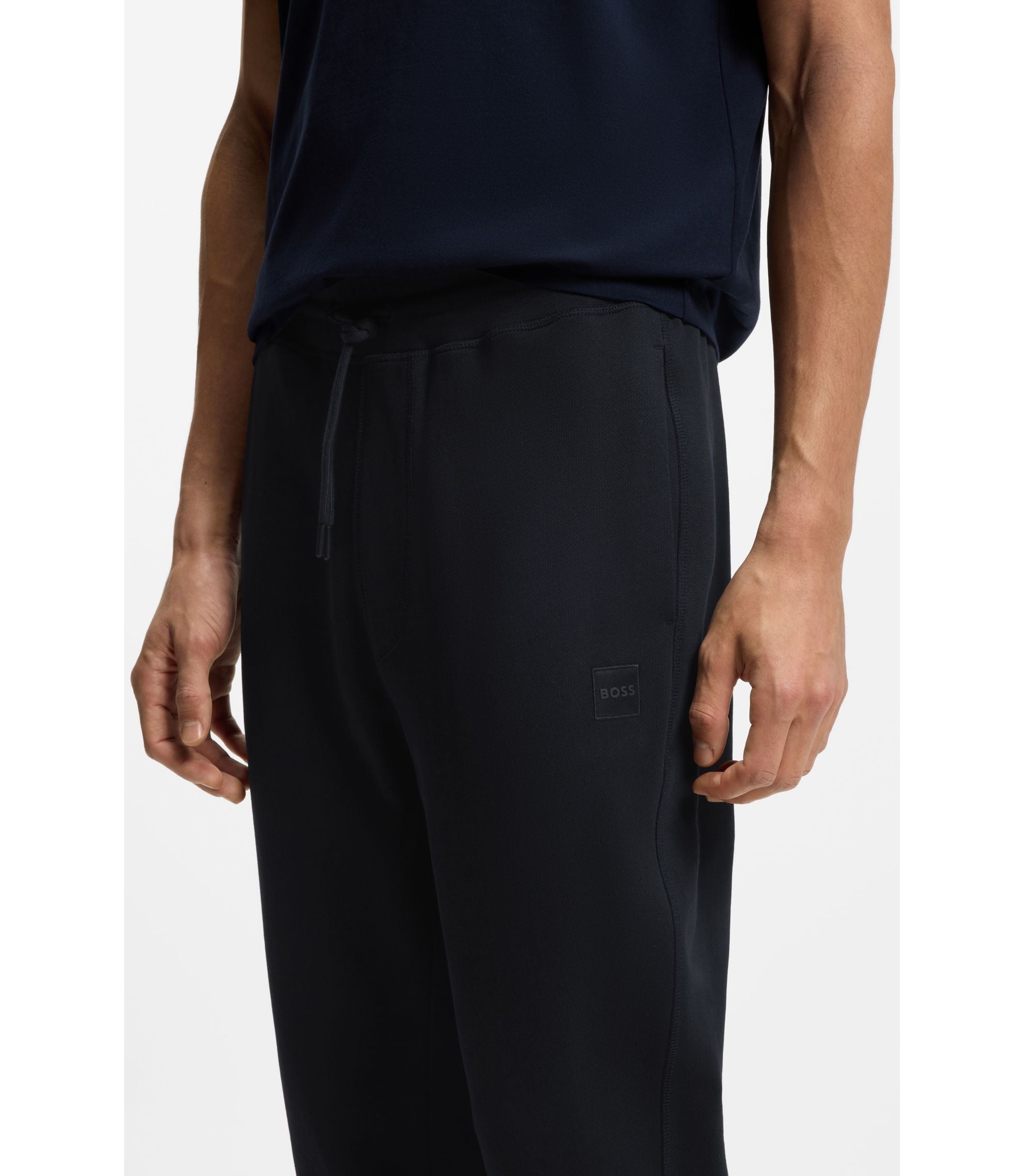 Boss Cotton Terry Sweatpants With Logo Patch Dark Blue