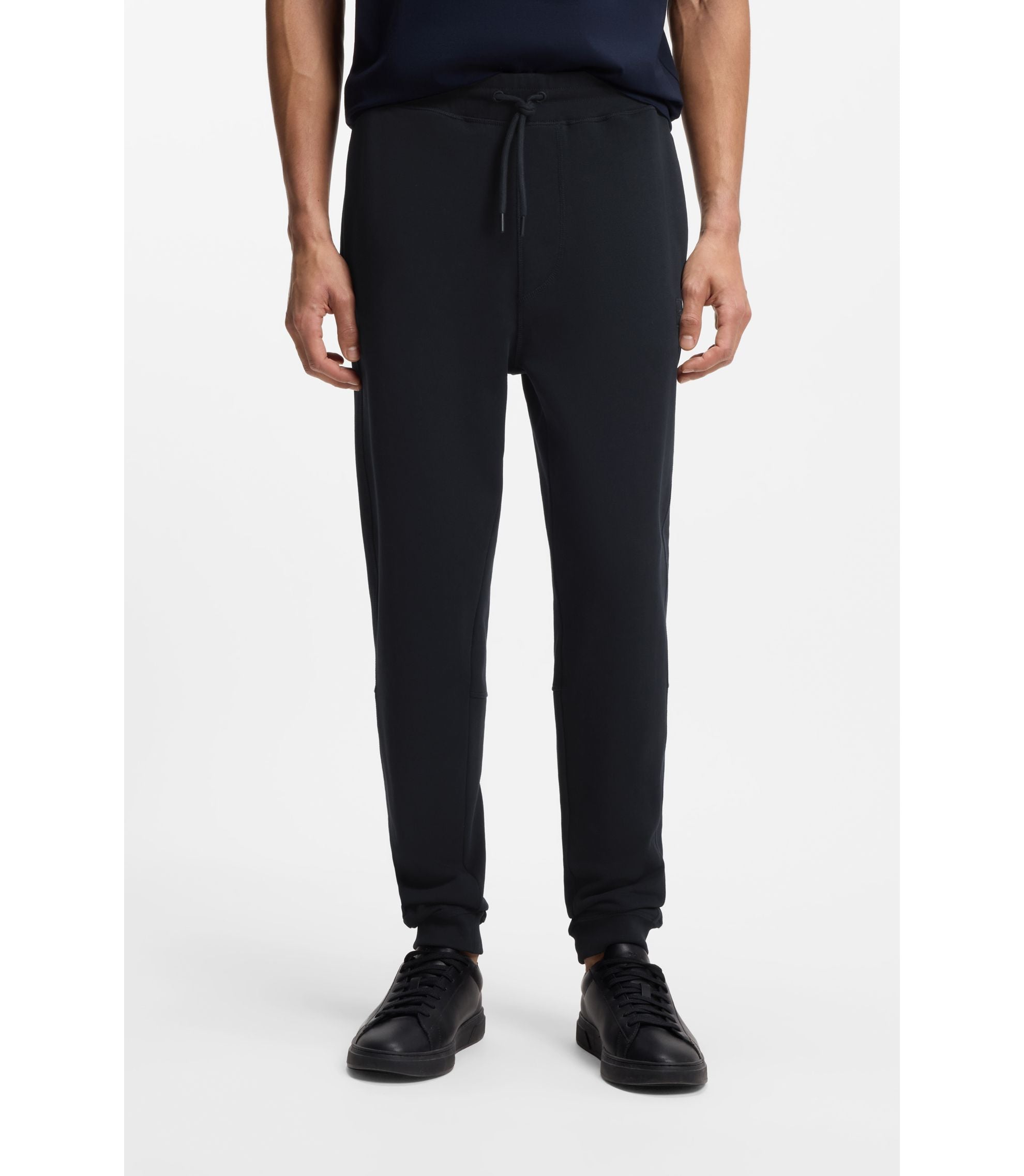 Boss Cotton Terry Sweatpants With Logo Patch Dark Blue
