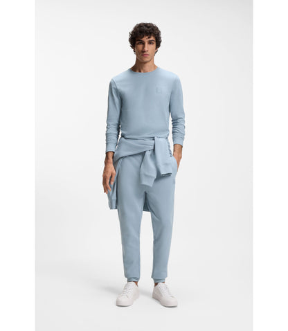 Boss Cotton Terry Sweatpants With Logo Patch Light Blue