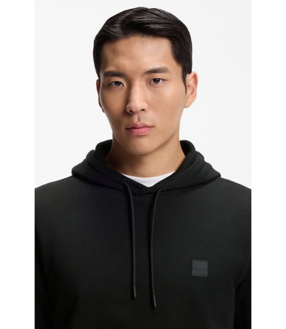 Boss Logo Patch Hoodie In Cotton Terry Black