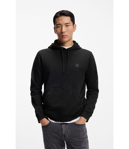 Boss Logo Patch Hoodie In Cotton Terry Black