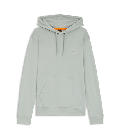 Boss Logo Patch Hoodie In Cotton Terry Silver