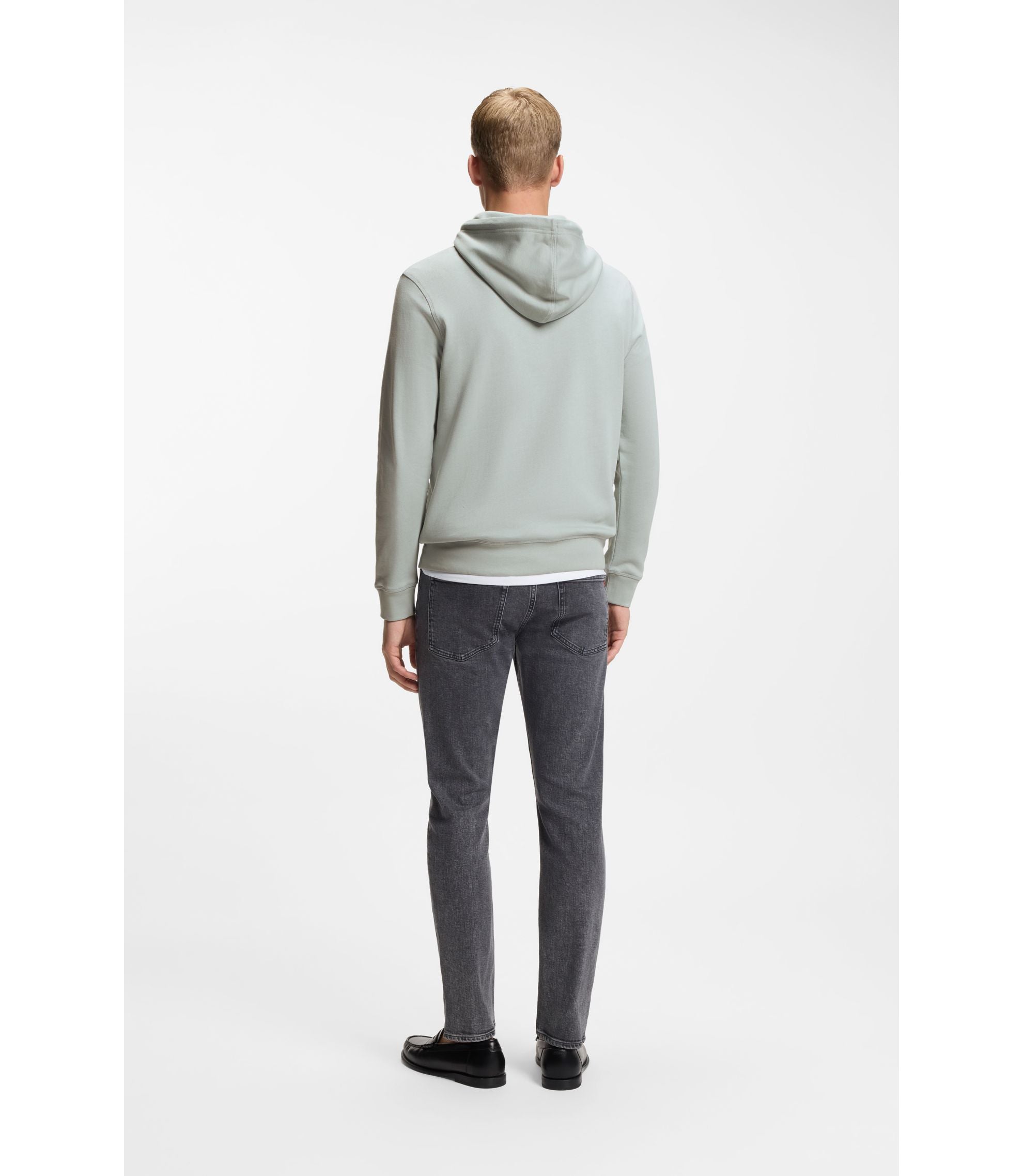 Boss Logo Patch Hoodie In Cotton Terry Silver