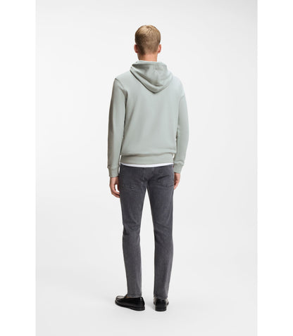 Boss Logo Patch Hoodie In Cotton Terry Silver
