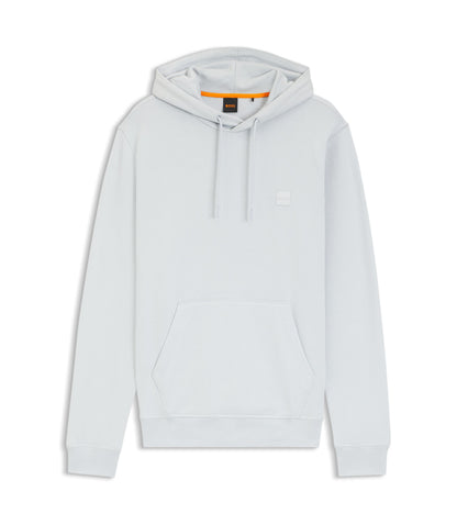 Boss Logo Patch Hoodie In Cotton Terry Light Grey