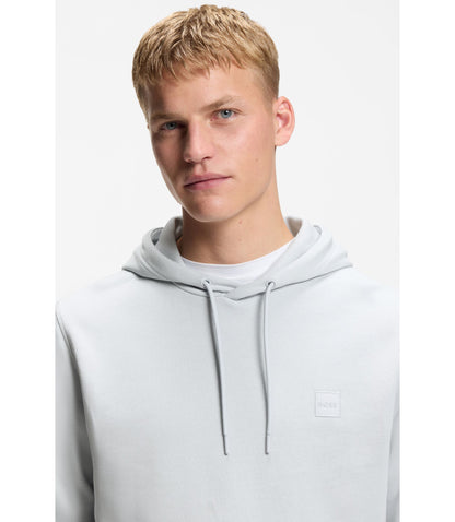 Boss Logo Patch Hoodie In Cotton Terry Light Grey