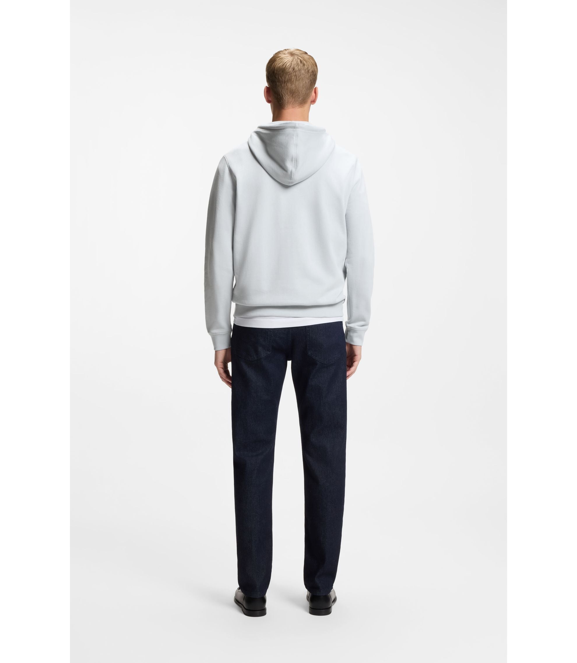 Boss Logo Patch Hoodie In Cotton Terry Light Grey