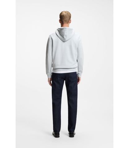 Boss Logo Patch Hoodie In Cotton Terry Light Grey