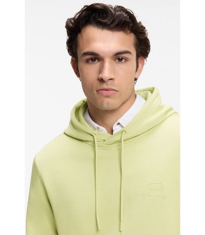 Boss Logo Patch Hoodie In Cotton Terry Beige