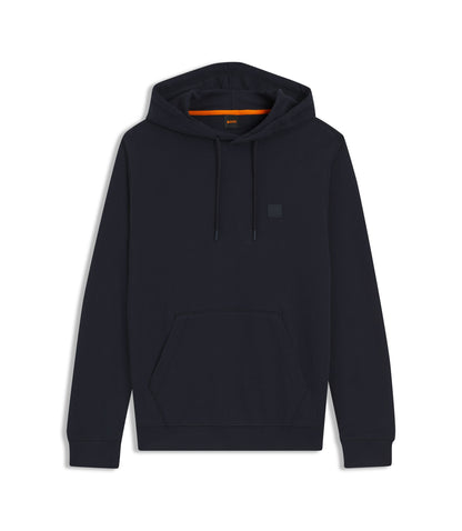 Boss Logo Patch Hoodie In Cotton Terry Dark Blue