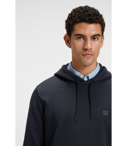 Boss Logo Patch Hoodie In Cotton Terry Dark Blue