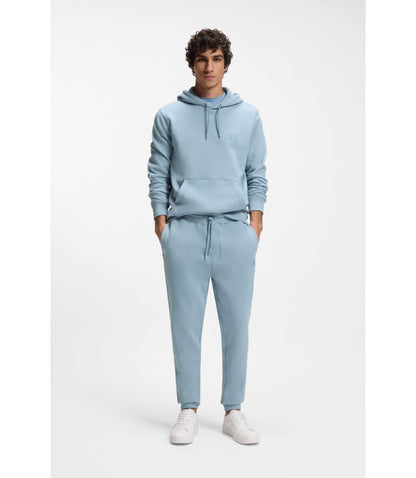Boss Logo Patch Hoodie In Cotton Terry Light Blue